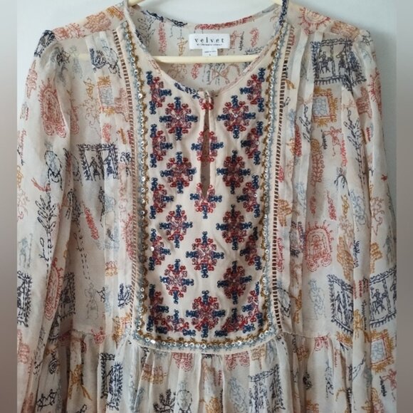 Velvet by Graham and Spencer Chiffon Embroidered Dress L - Picture 2 of 4